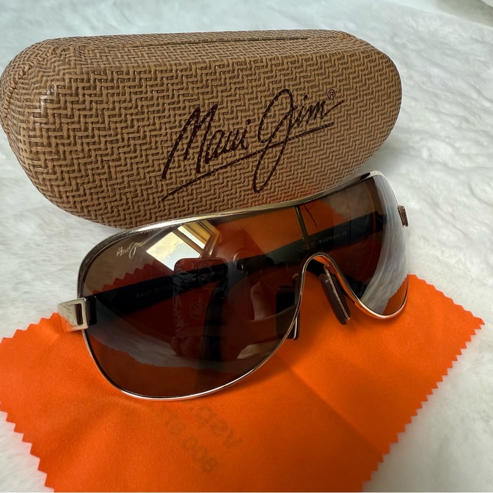 Maui Jim Maka Polarized Aviator Wrap Sunglasses with Hard Case Gold Brown - Picture 3 of 14